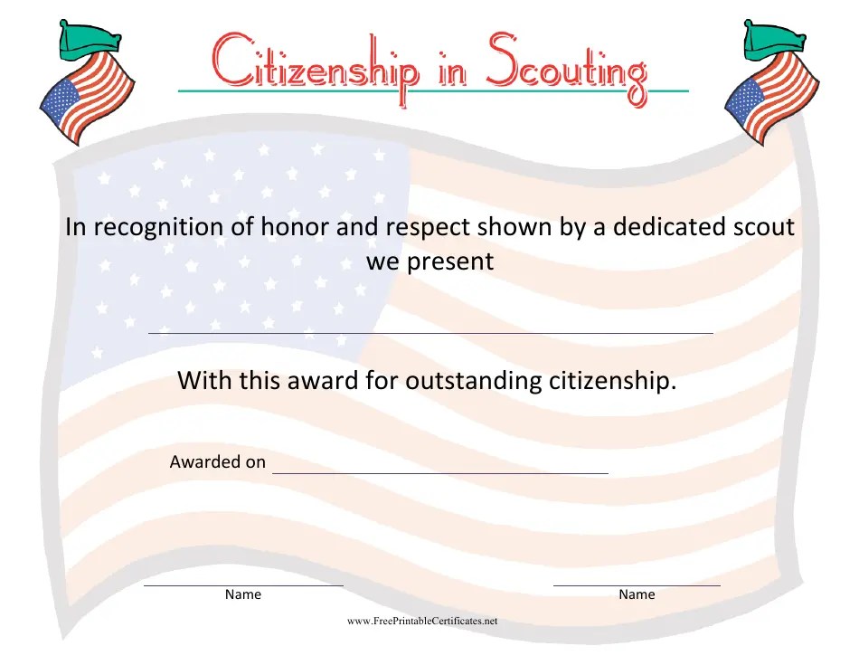 Scouting Citizenship Certificate Template Download Printable PDF