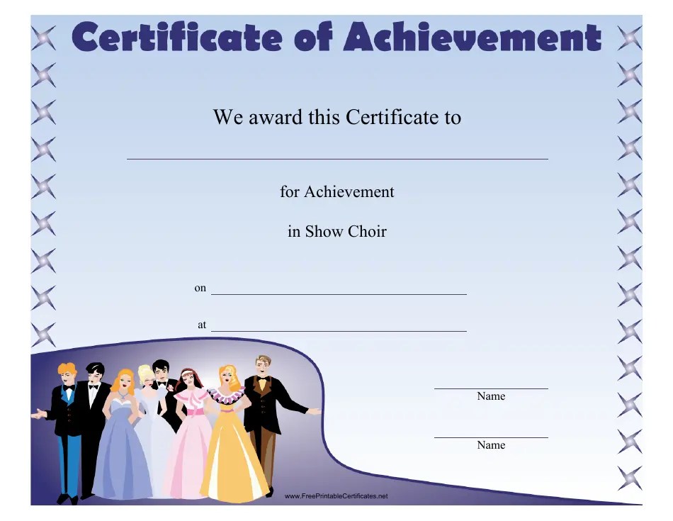 Show Choir Achievement Certificate Template Download Printable PDF