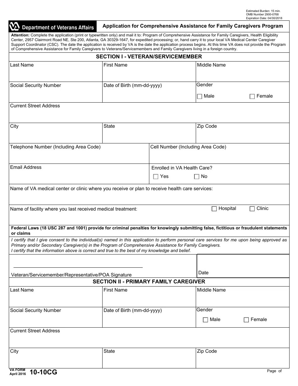 VA Form 1010CG Fill Out, Sign Online and Download Fillable PDF