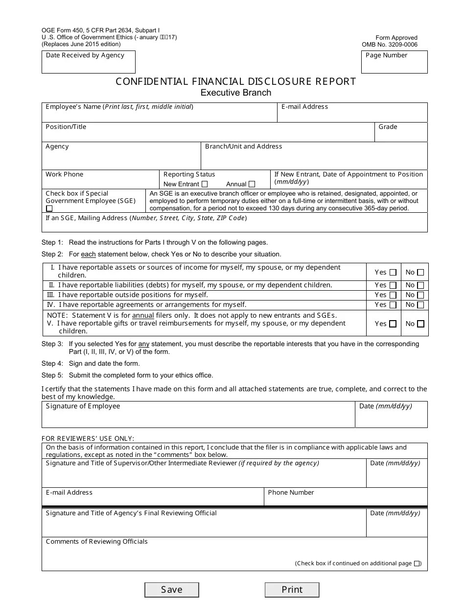 OGE Form 450 Fill Out, Sign Online and Download Fillable PDF Templateroller