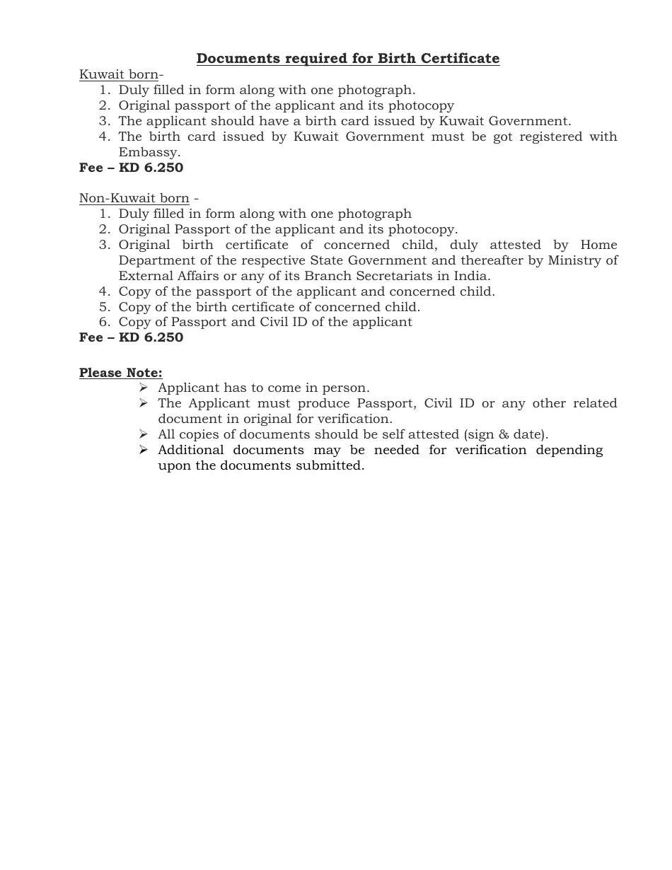 Kuwait Indian Passport Holder Authorization Form Embassy of India