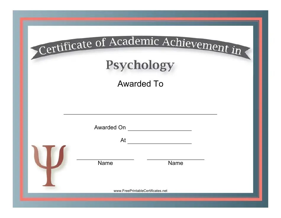 Psychology Academic Achievement Certificate Template Download Printable
