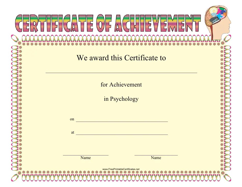 Psychology Achievement Certificate Template Download Printable PDF