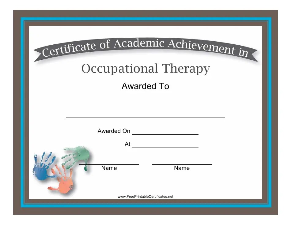 Occupational Therapy Academic Achievement Certificate Template Download