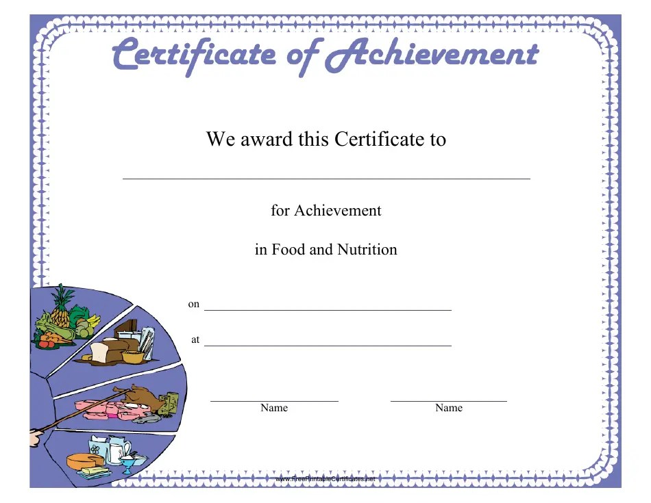 Food and Nutrition Achievement Certificate Template Download Printable