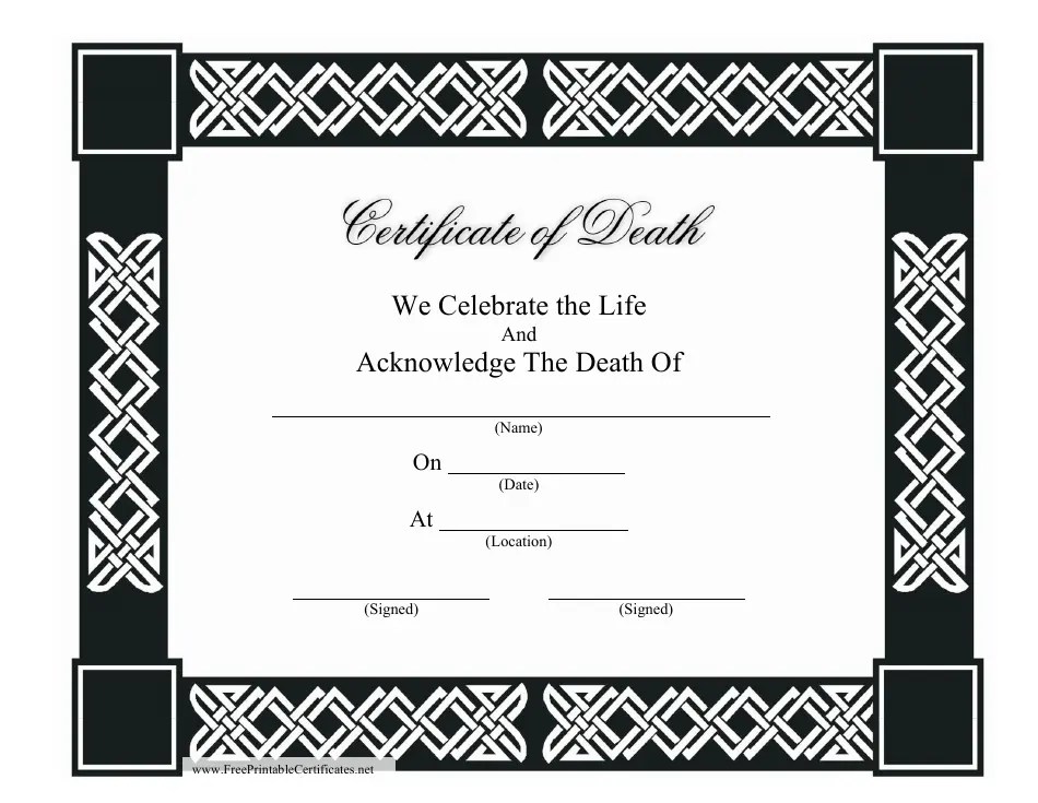 Death Certificate Template Black Download Printable PDF Templateroller