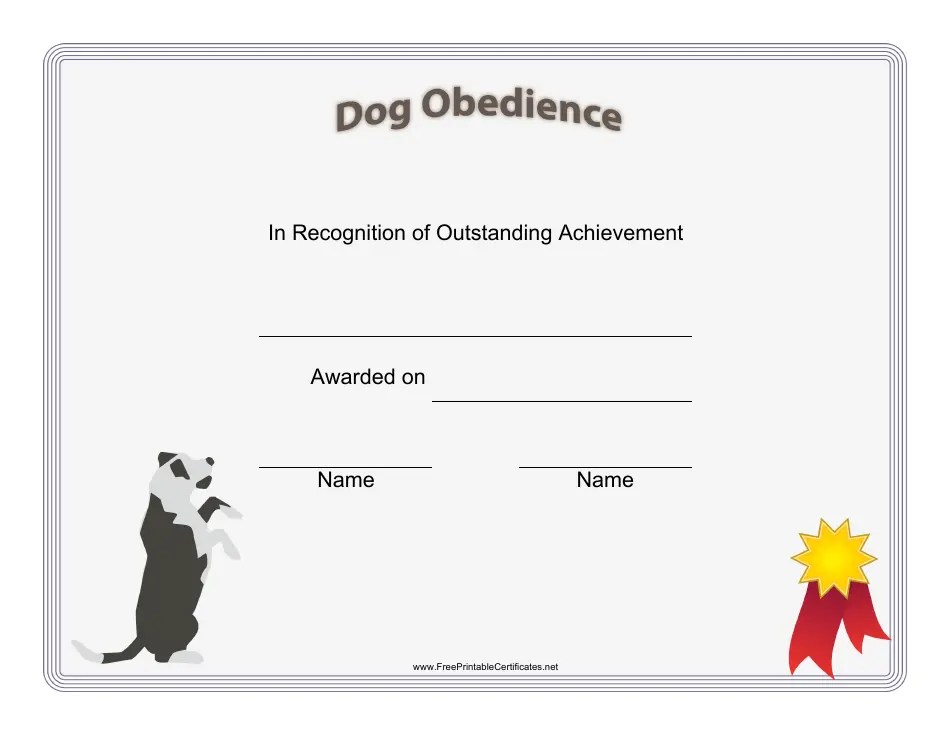 Dog Obedience Certificate Template Grey Download Printable PDF
