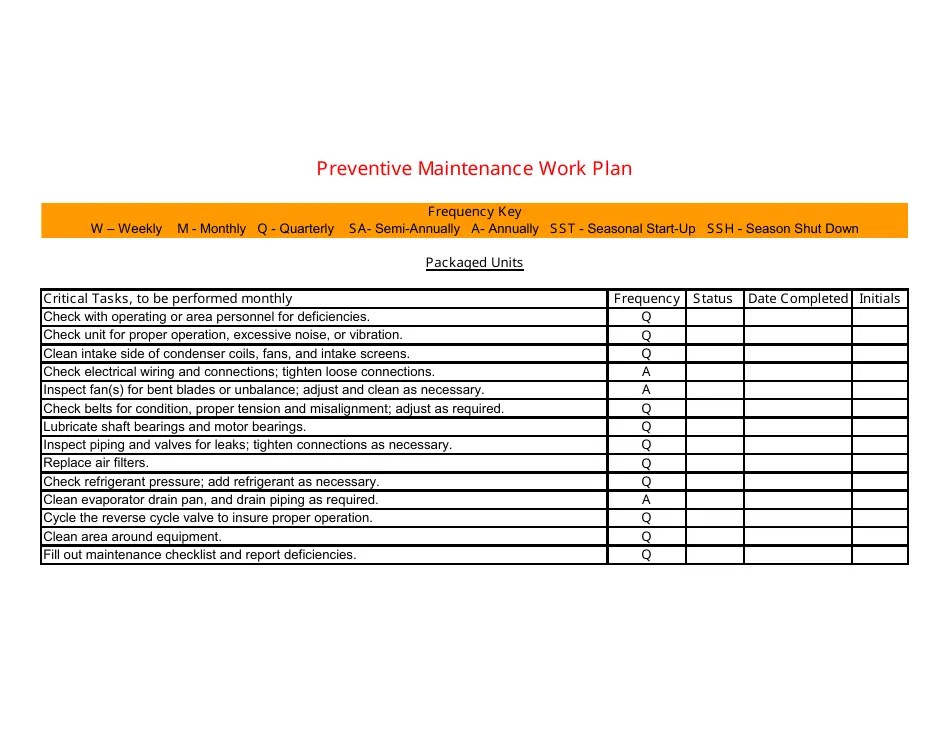 Preventive Maintenance Work Plan Template Download Printable PDF