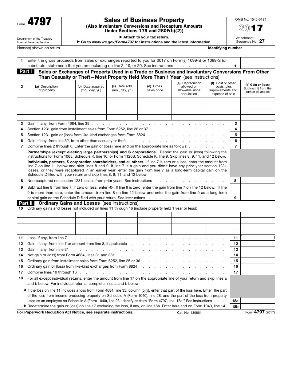 IRS Form 4797 2017 Fill Out, Sign Online and Download Fillable PDF