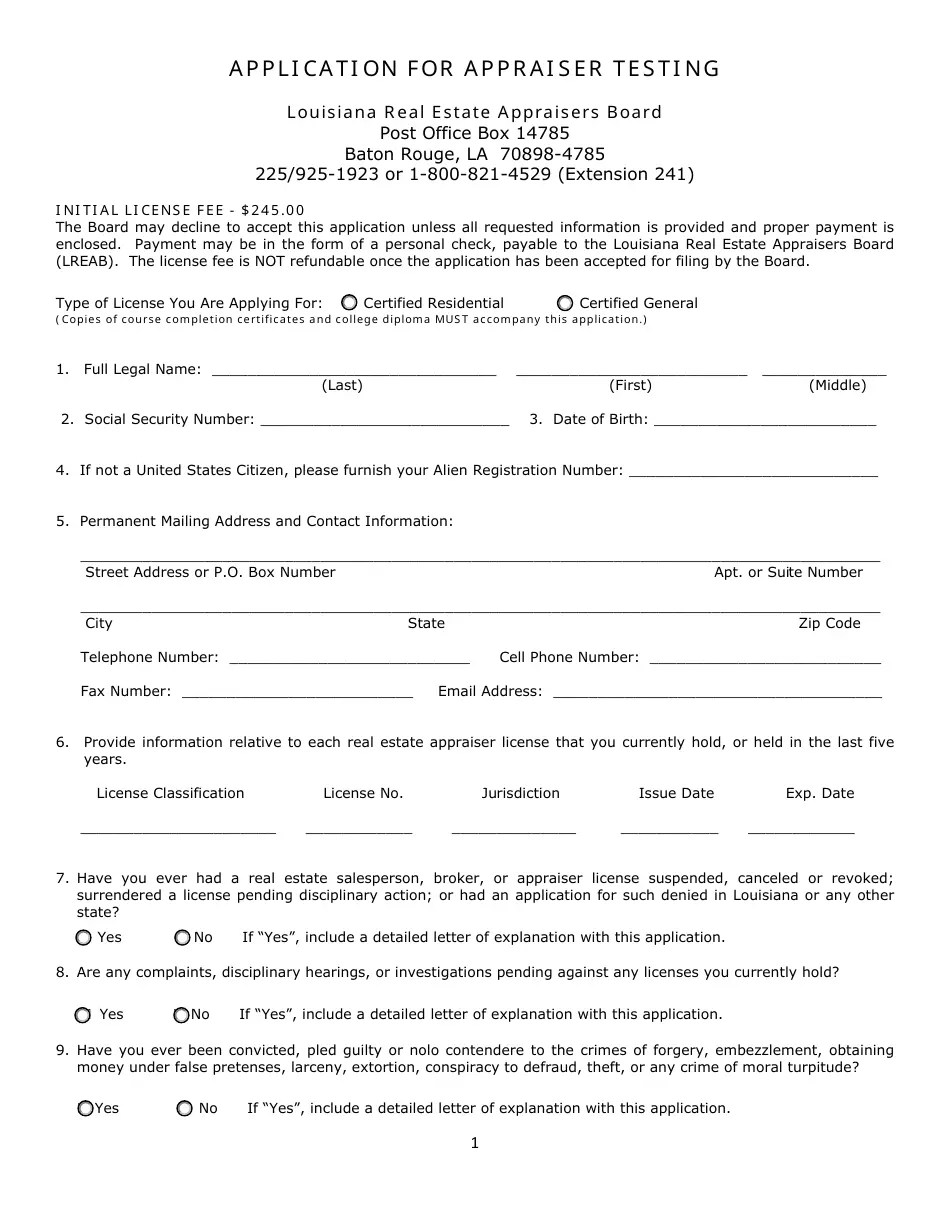 Louisiana Application for Appraiser Testing Fill Out, Sign Online and