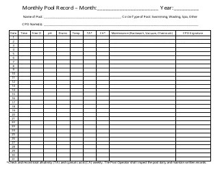 Monthly Pool Record Chart Template Download Printable PDF | Templateroller