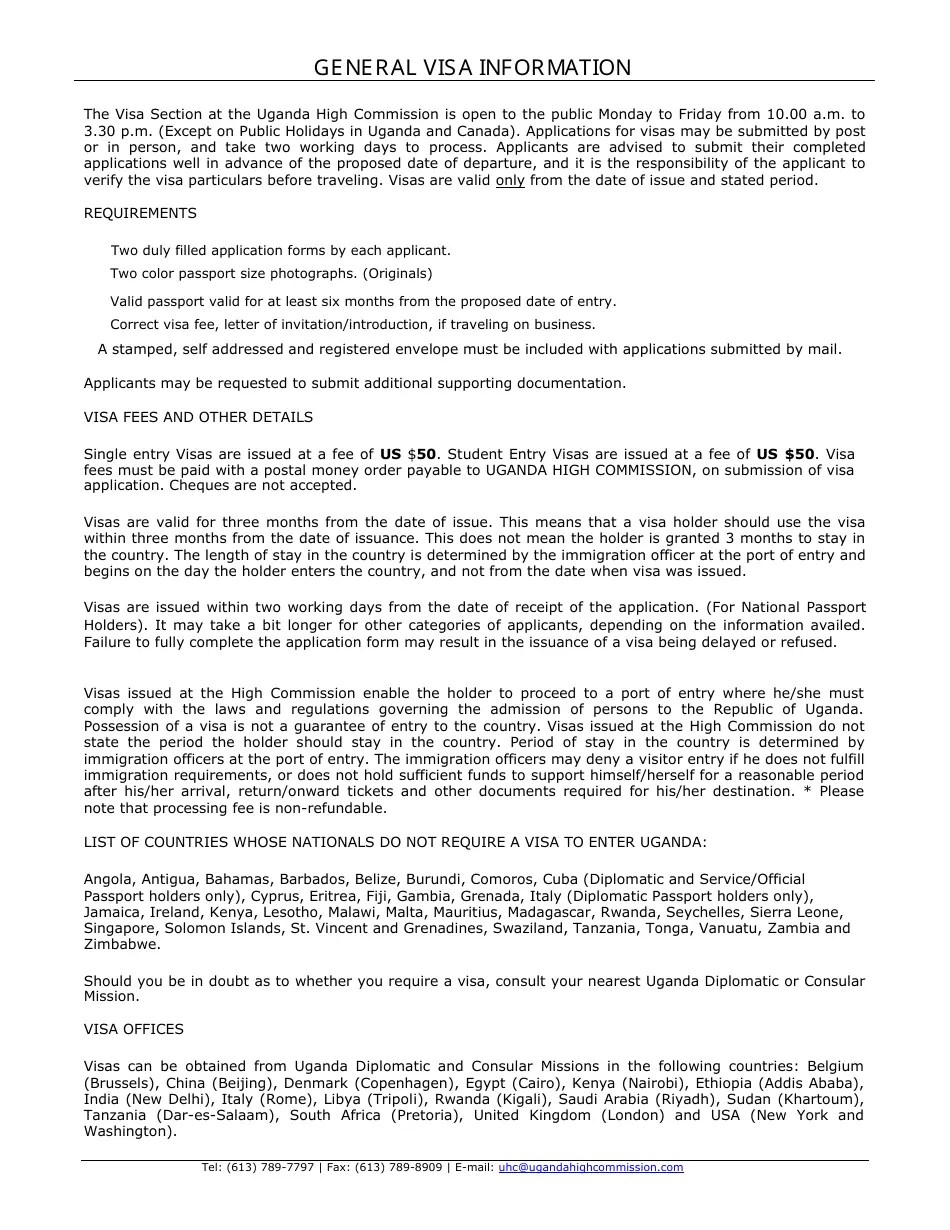 City of Ottawa, Ontario Canada Uganda Visa Application Form High