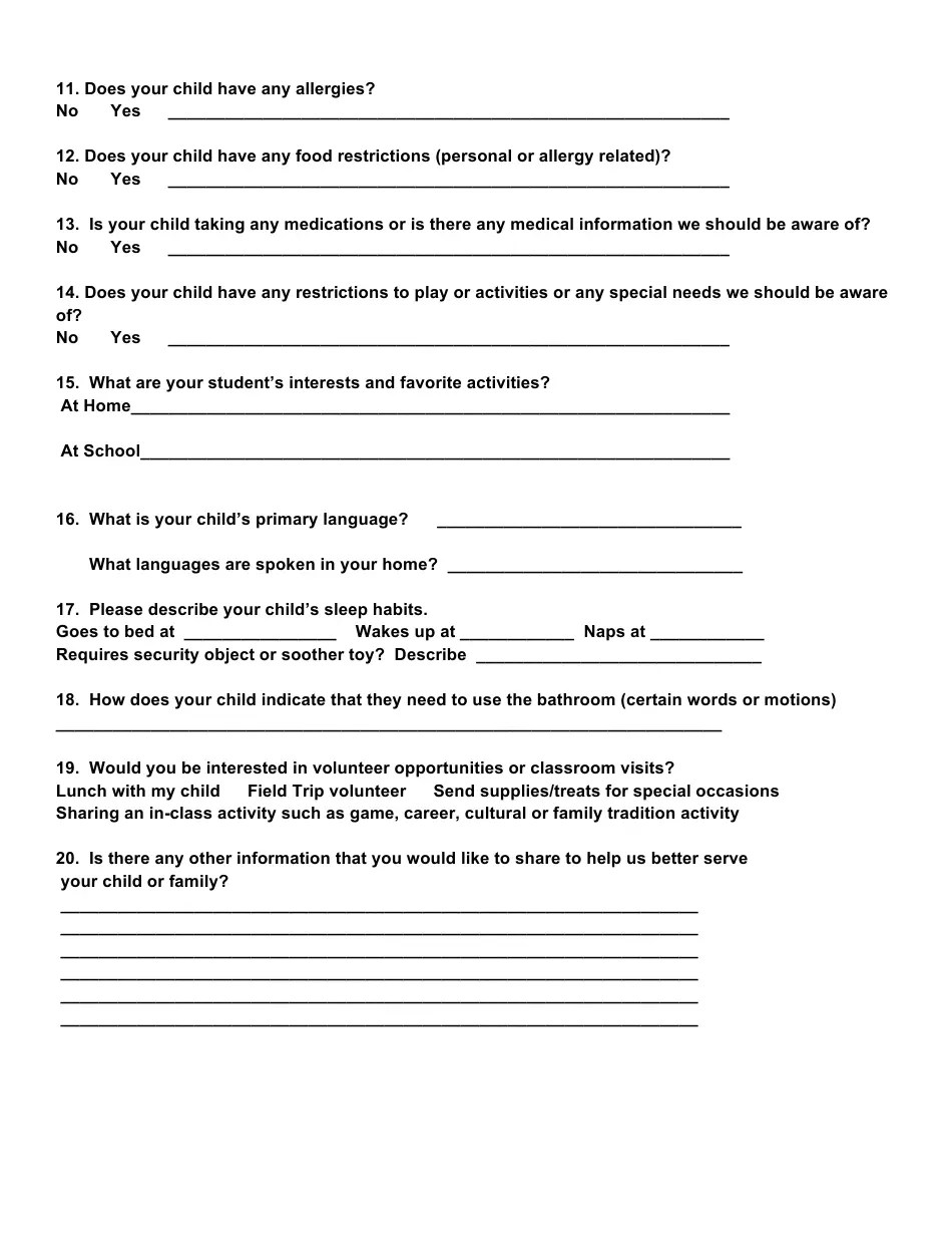Preschool Club Kid Intake Form Wings Center Fill Out, Sign Online and Download PDF