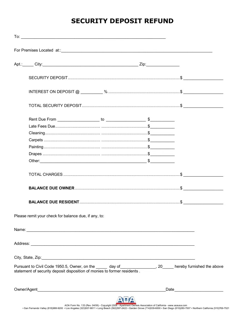 Security Deposit Refund Form Aqa Fill Out, Sign Online and Download
