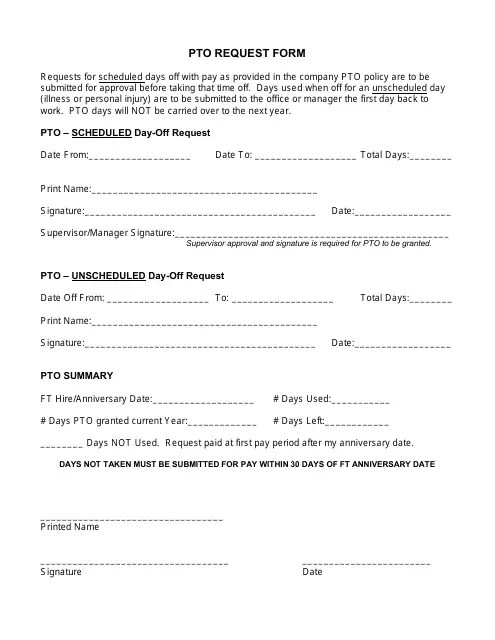Time off Request Form Templates PDF. download Fill and print for free