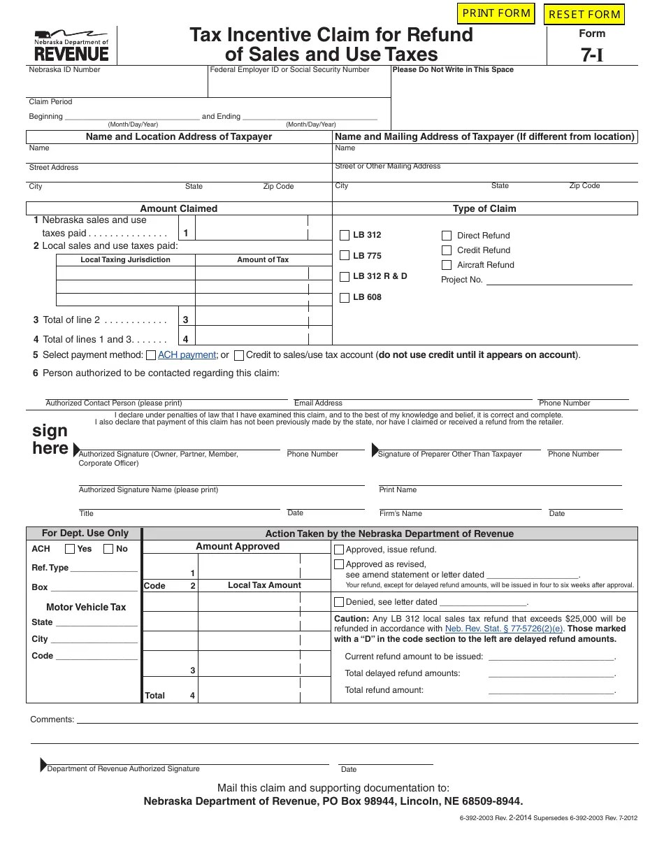 Form 7I Fill Out, Sign Online and Download Fillable PDF, Nebraska