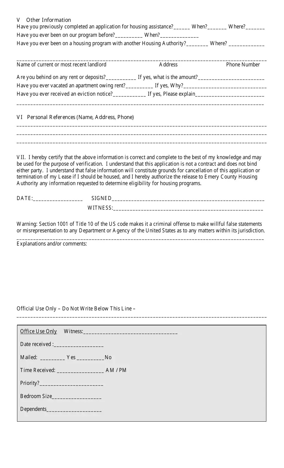 Emery County, Utah Application for Section 8 Fill Out, Sign Online