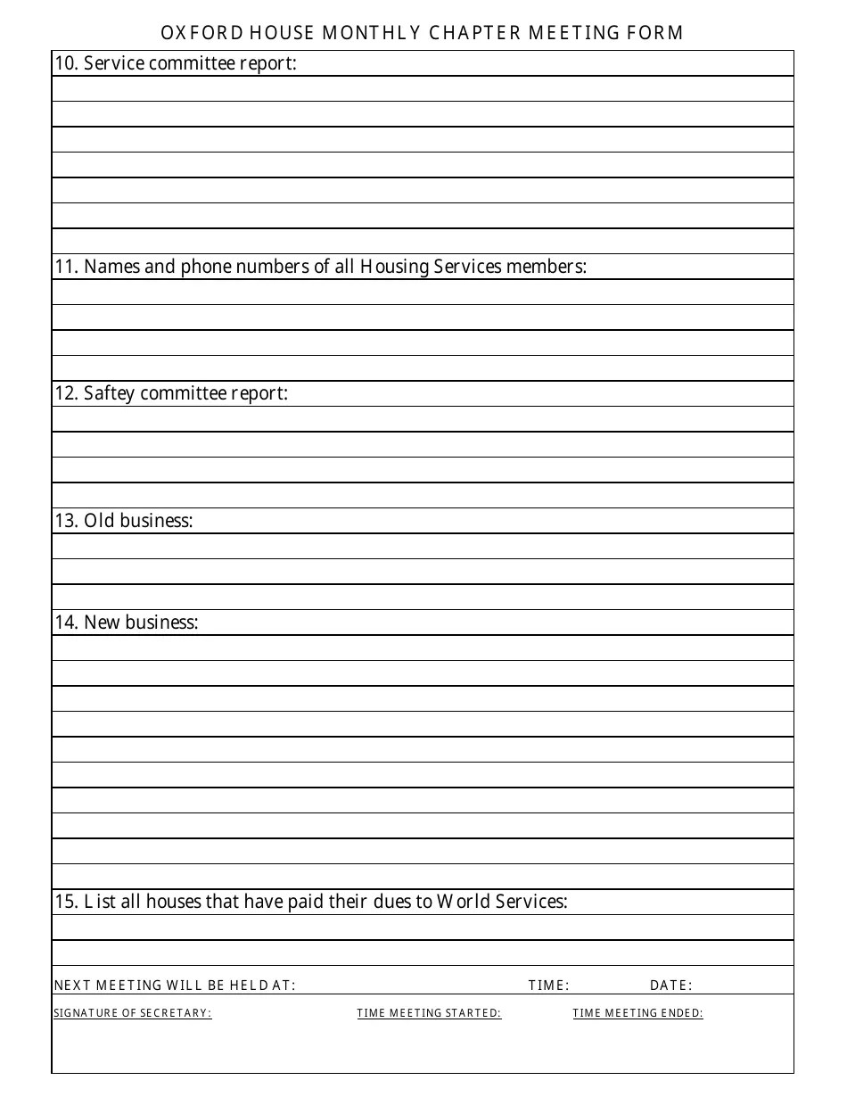 Monthly Chapter Meeting Form Oxford House Fill Out, Sign Online and