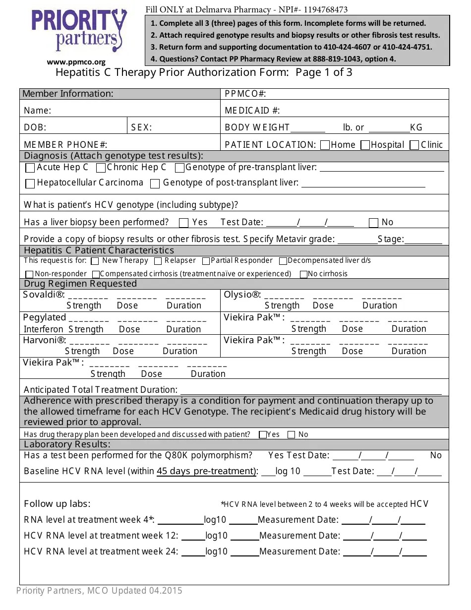Hepatitis C Therapy Prior Authorization Form Priority Partners
