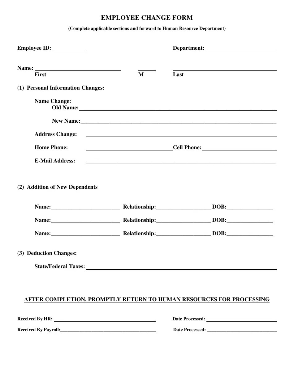Employee Change Form Fill Out, Sign Online and Download PDF