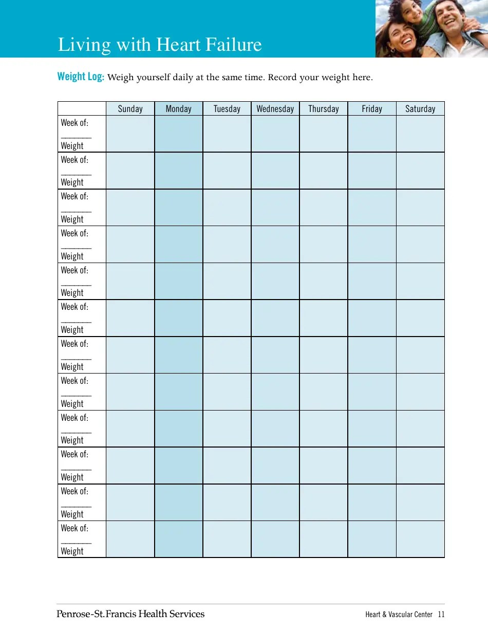 Weekly Weight Log Penrose St. Francis Health Services Download Printable PDF Templateroller