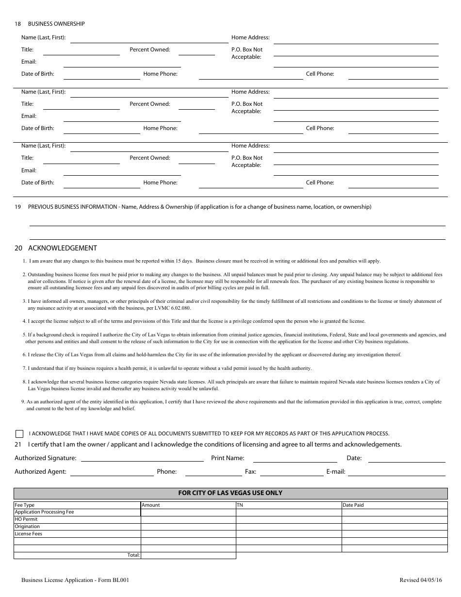 Form BL001 Fill Out, Sign Online and Download Fillable PDF, City of