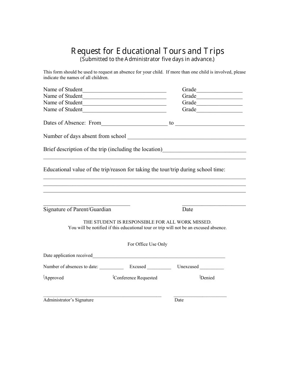 Educational Tours and TRiPS Request Template Fill Out, Sign Online