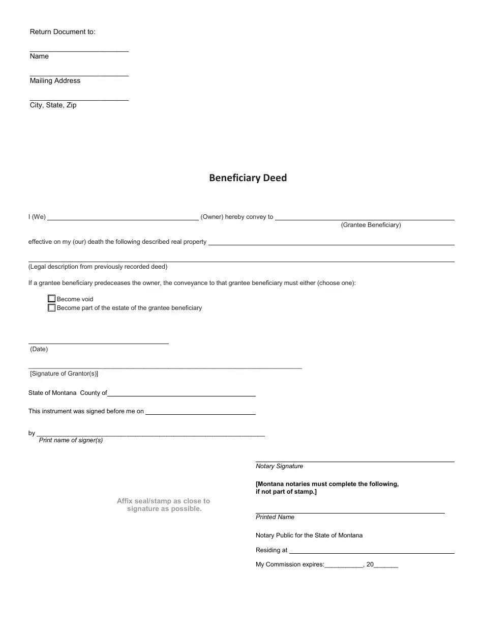 Montana Beneficiary Deed Form Fill Out, Sign Online and Download PDF Templateroller