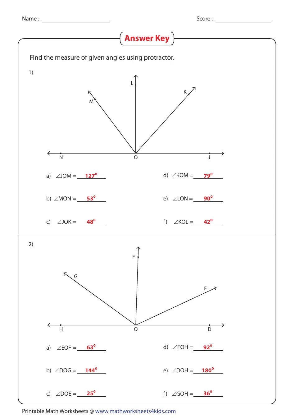 Angles Multiple Rays Worksheet With Answers Download Printable PDF Templateroller