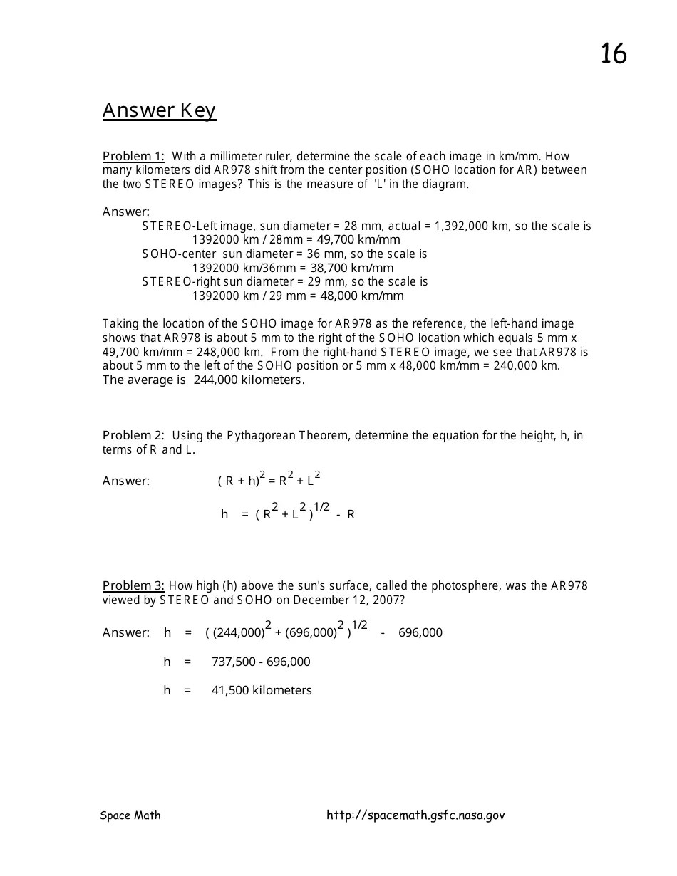An Application of the Parallax Effect Worksheet With Answer Key Download Printable PDF