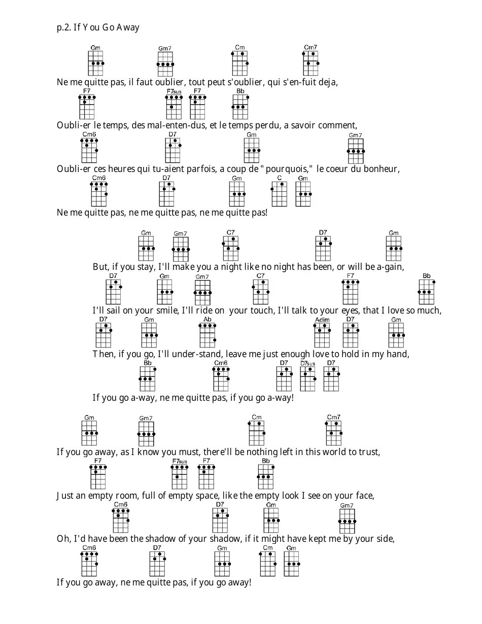 Jacques Brel/Rod Mckuen if You Go Away Ukulele Chord Chart Download Printable PDF Templateroller