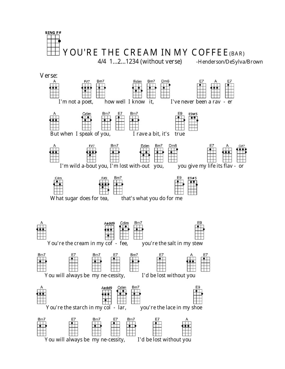 Henderson/Desylva/Brown You're the Cream in My Coffee (Bar) Ukulele