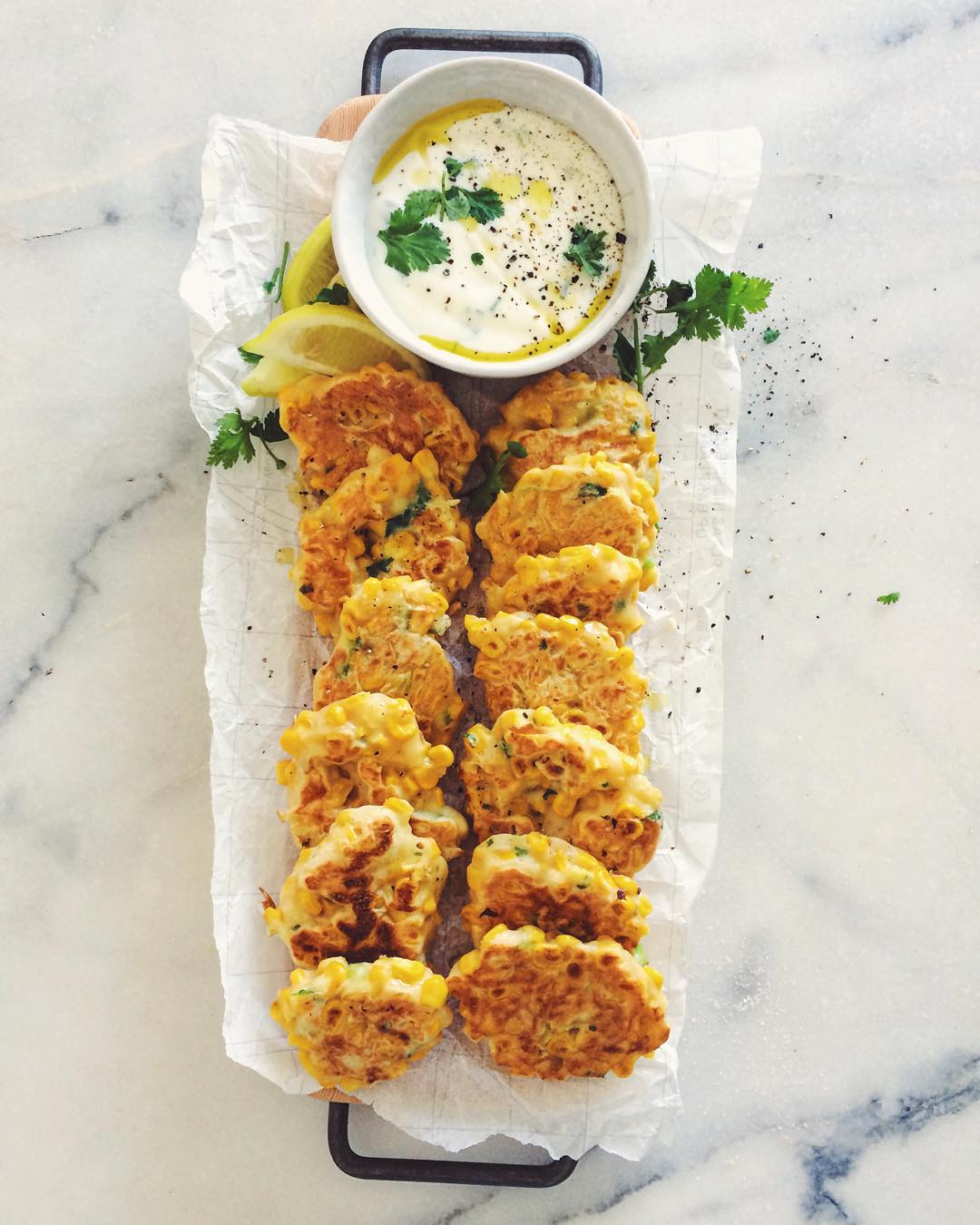 Sweet Corn Fritters With Savory Yogurt Dip by benorkin Quick & Easy