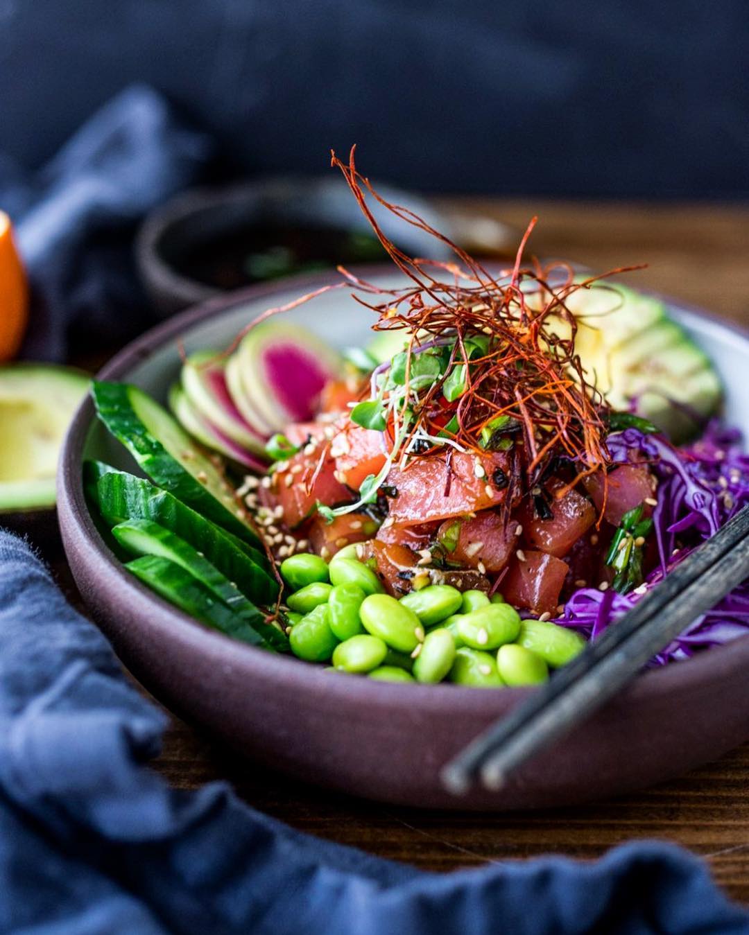 Ahi Tuna Vegetable Bowl with Edamame and Avocado by feastingathome