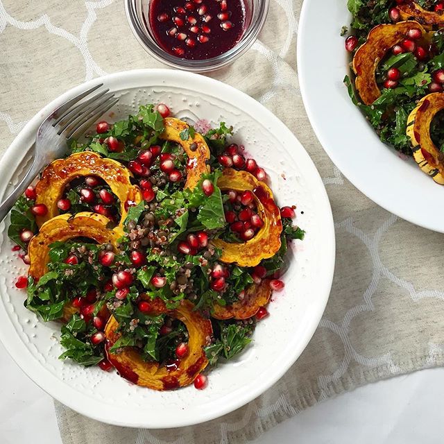 Delicata Squash And Quinoa Salad With Sweet Pomegranate Dressing by