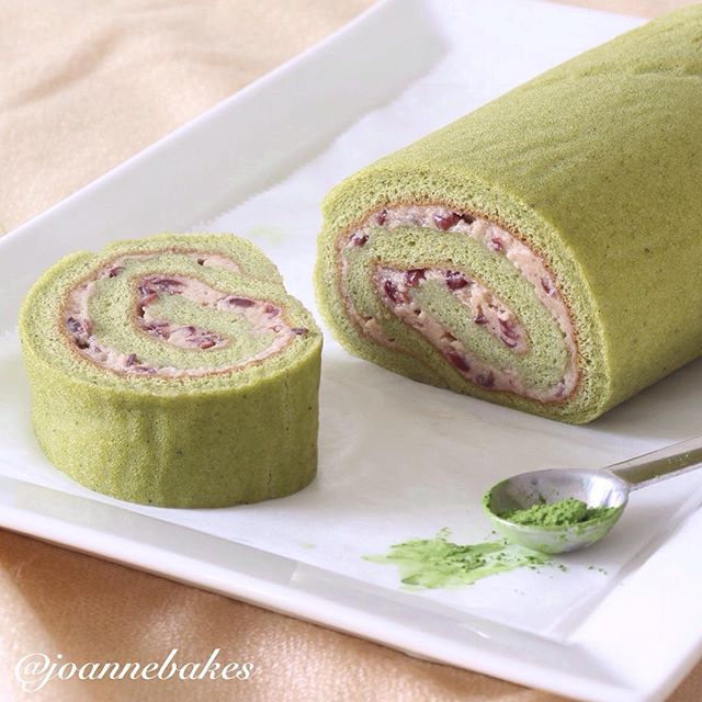 Matcha Swiss Roll Filled With Whipped Cream & Red Bean Recipe The