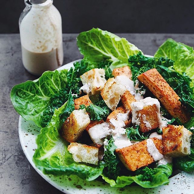 BBQ Tofu and Kale Caesar Salad Recipe The Feedfeed