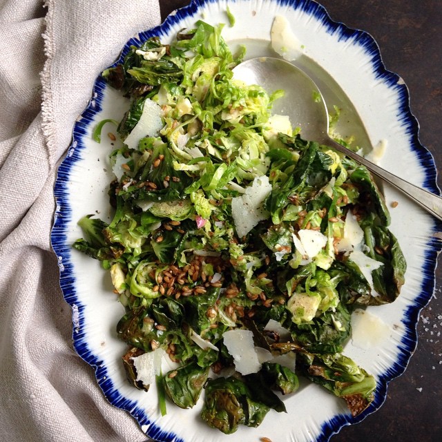 Brussels Sprout And Farro Salad With Shallot And Mustard Vinaigrette by