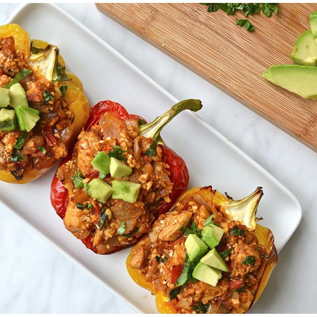 Cauliflower Rice And Chicken Stuffed Peppers by everylastbite1 Quick