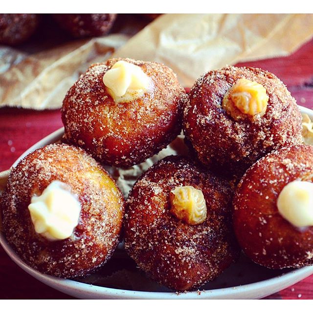 Eggnog Cream And Dulce De Leche Donut Holes by mayihavethatrecipe