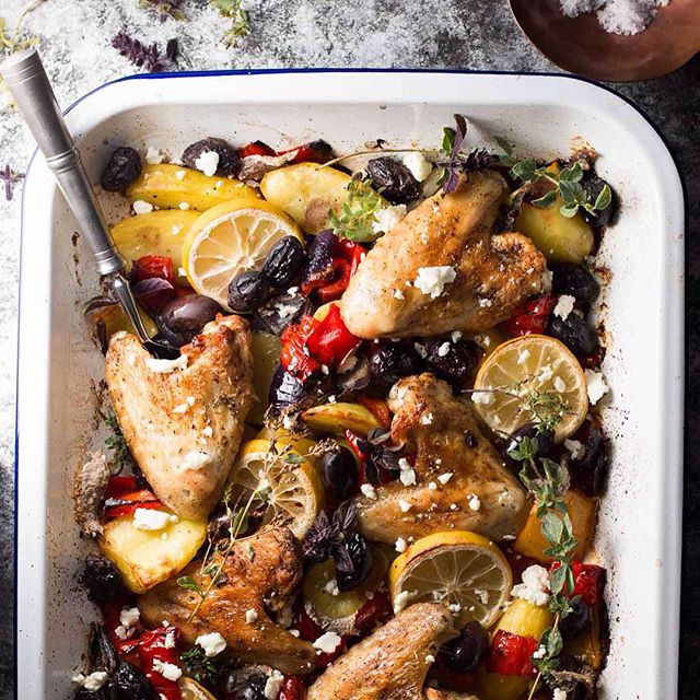 Greek Chicken Sheet Pan Dinner With Sweet Peppers, Olives & Feta Recipe