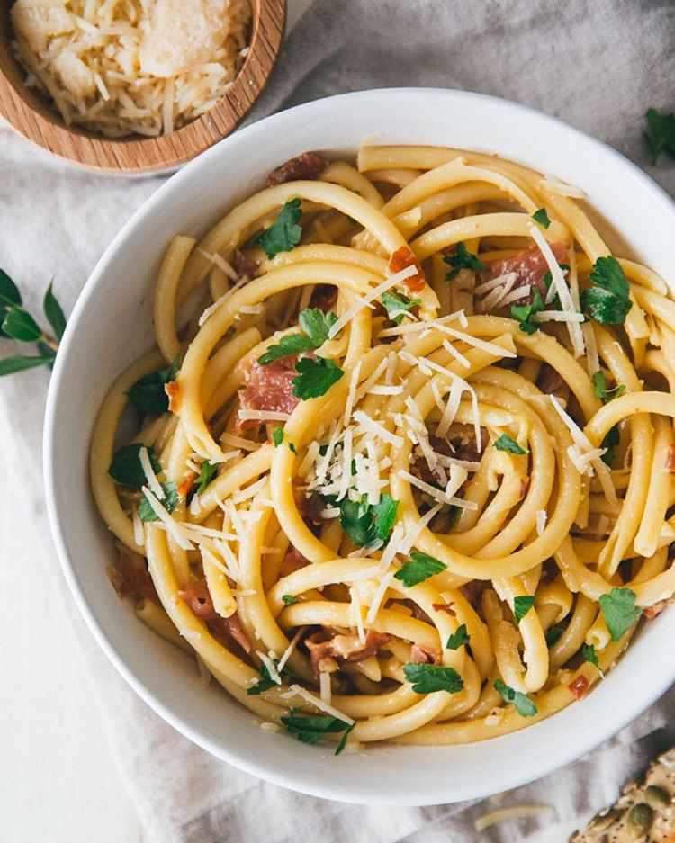 Spaghetti Carbonara With Crispy Prosciutto And Parmesan Cheese Recipe