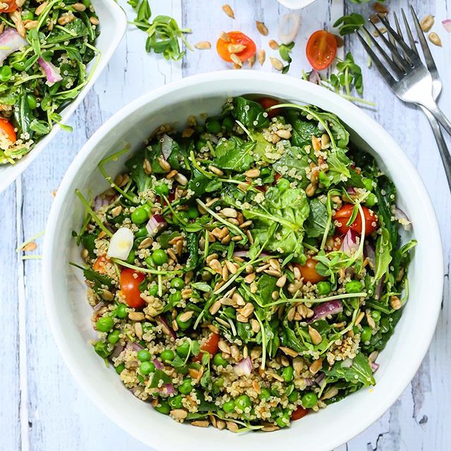 Quinoa & Kale Salad With Peas & Sunflower Seeds recipe