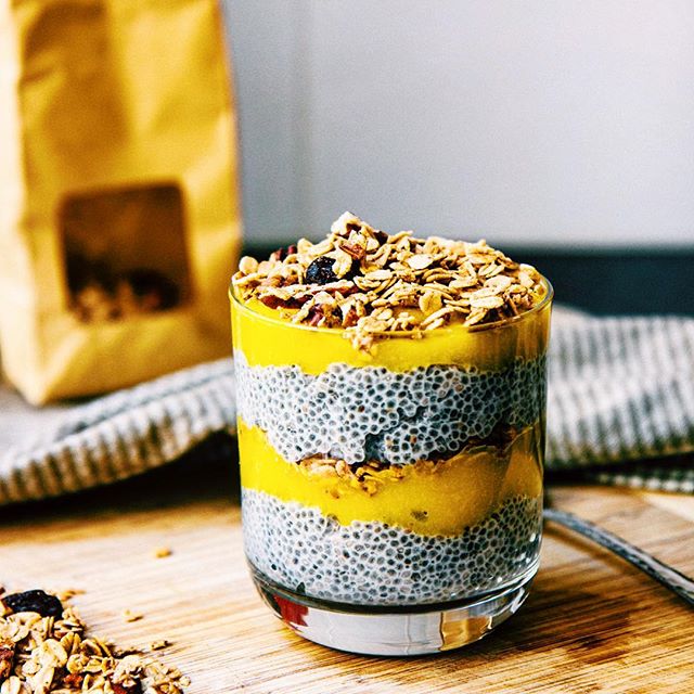 Layered Granola Parfait With Mango, Coconut & Chia Seeds by