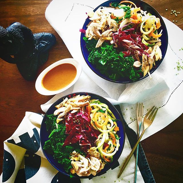 Rainbow Pad Thai Glow Bowls With Turmeric Chicken by anjalinachugani