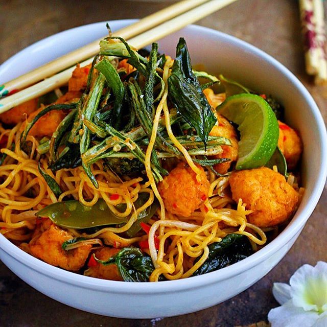 Vegan Chiligarlic Tofu Noodle Bowls With Crispy Okra Recipe The Feedfeed
