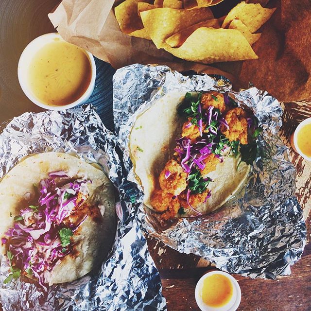 Bang Bang Shrimp Tacos, Grilled Mahi Mahi Tacos with Chipotle Crema