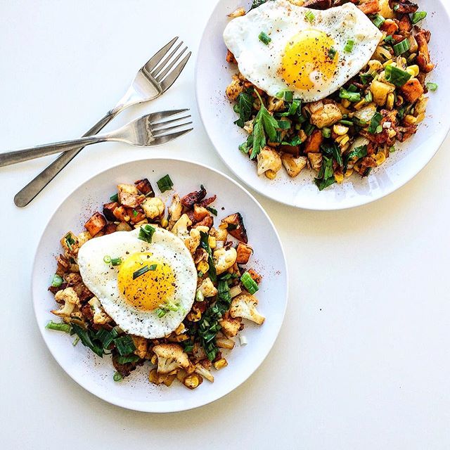 Sweet Potato, Cauliflower, Corn And Bacon Hash Recipe The Feedfeed