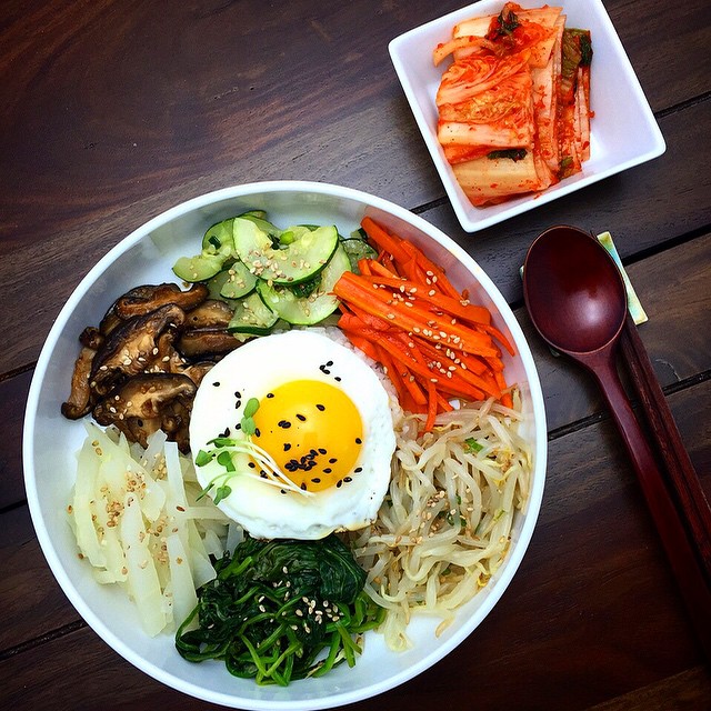 Bibimbap With Vegetables Korean Zucchini, Bean Sprouts, Carrot
