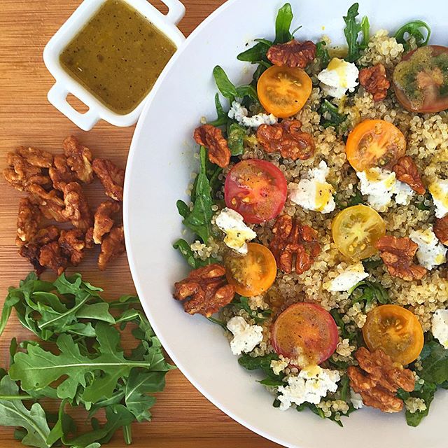 Heirloom Cherry Tomato, Quinoa And Herbed Goat Cheese Arugula Salad